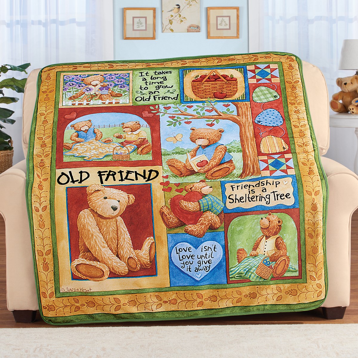 Teddy Bear Fleece Throw Blanket by Teresa Kogut Collections Etc.
