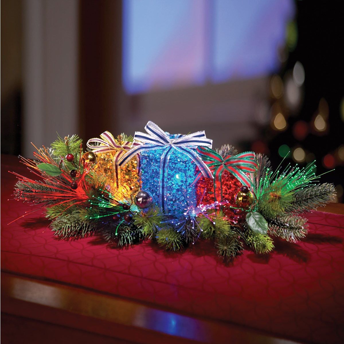 Lighted Gift Box Floral Christmas Centerpiece | Collections Etc.