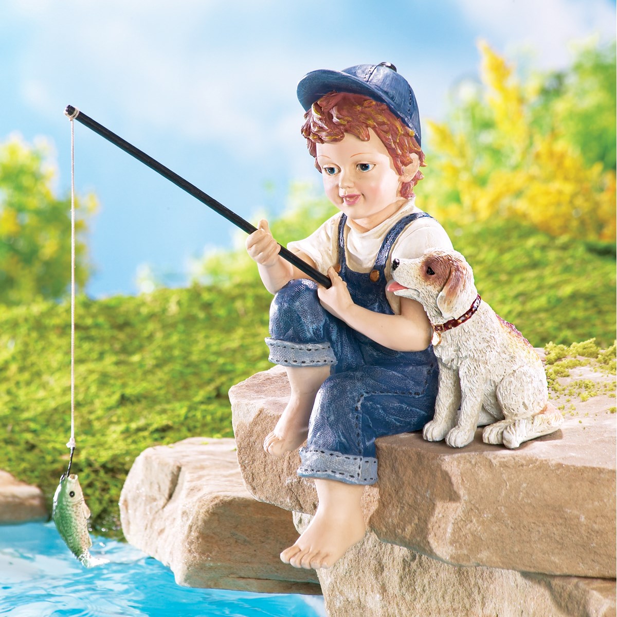 Little Boy Fishing Outdoor Garden Pond Sculpture Collections Etc.