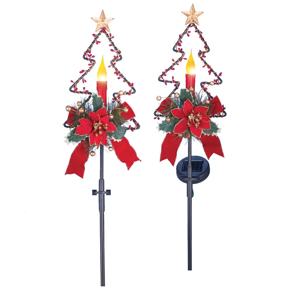 Solar Christmas Candle Garden Stakes - Set of 2 6.5 X 3 X 30