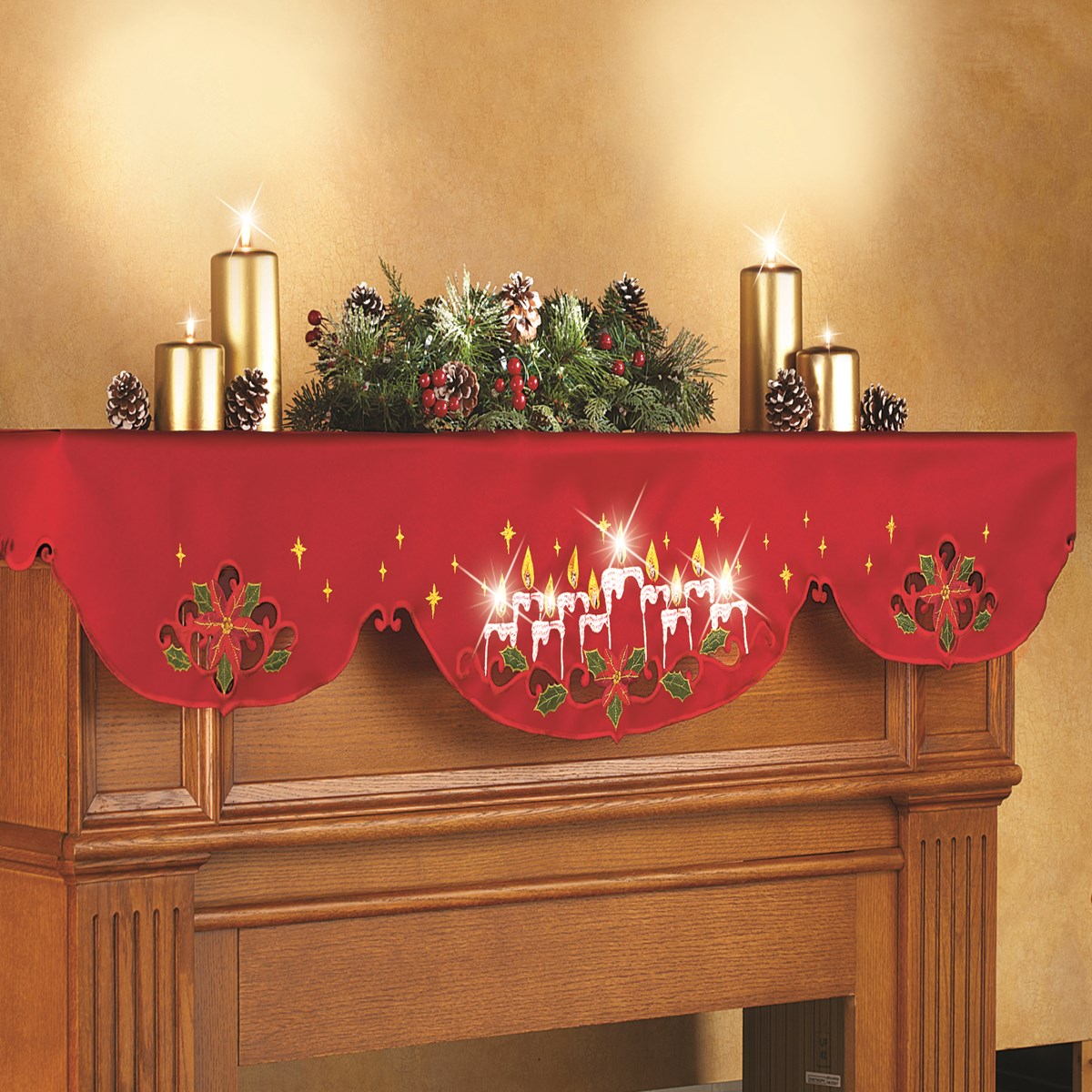 Lighted Christmas Candles Mantel Scarf Decor Collections Etc.