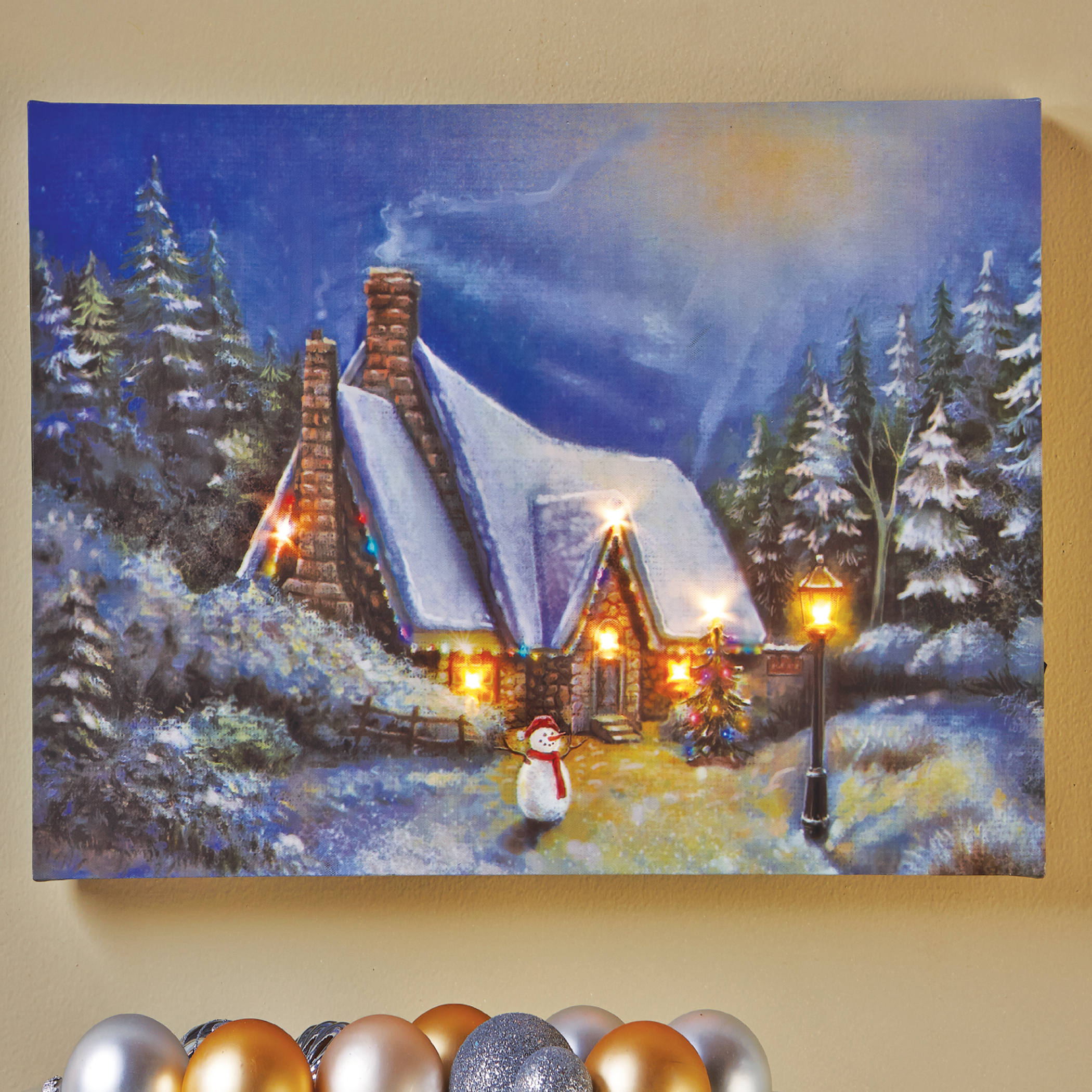 Led Winter Cottage Canvas Wall Art