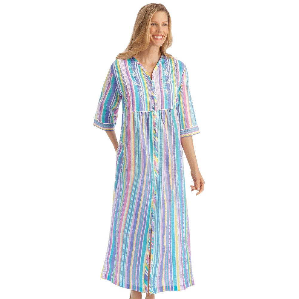 Women's Pastel Striped Lounger with Zip Front and 3/4" Long Sleeves, Xx-Large