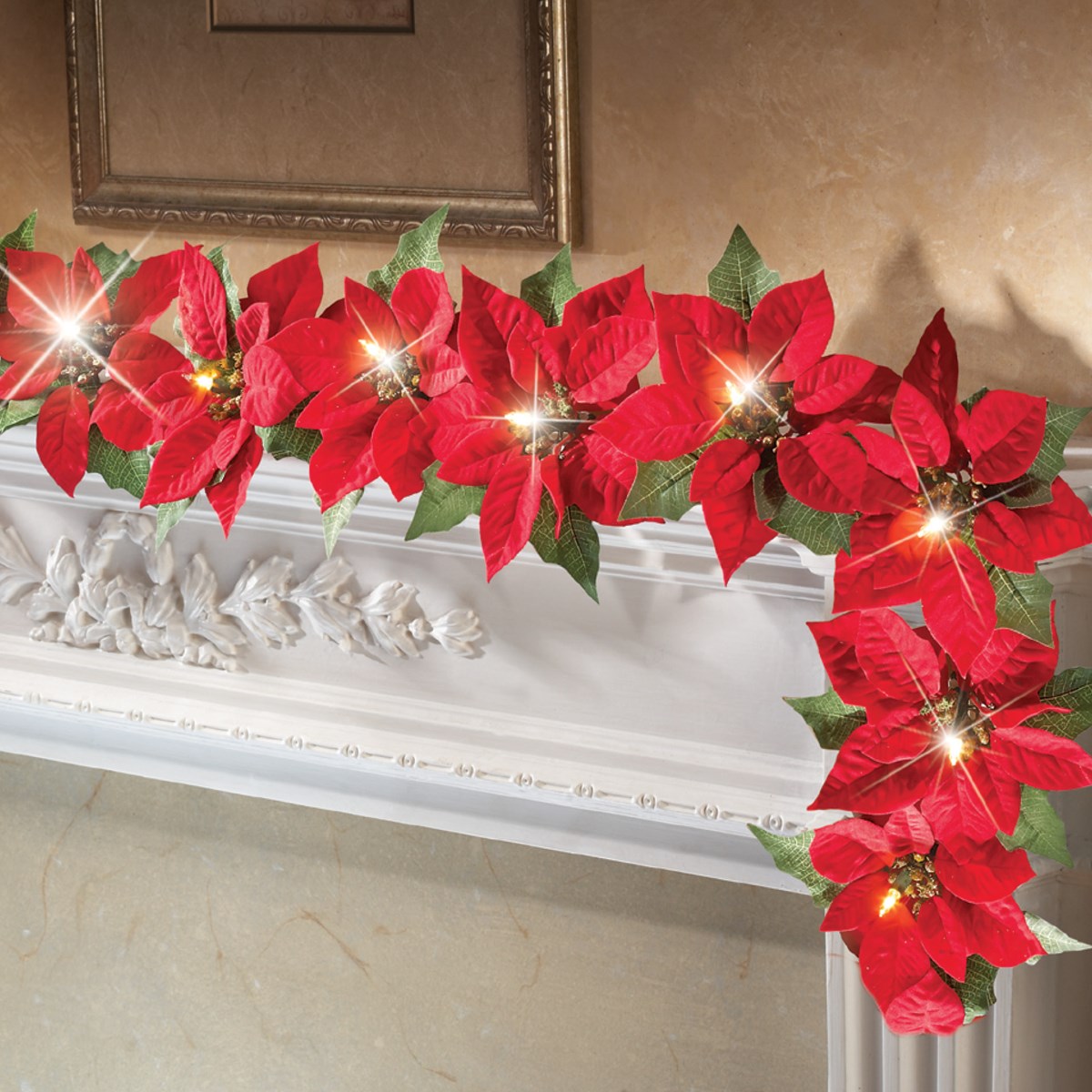 Lighted Christmas Poinsettia Garland Collections Etc.