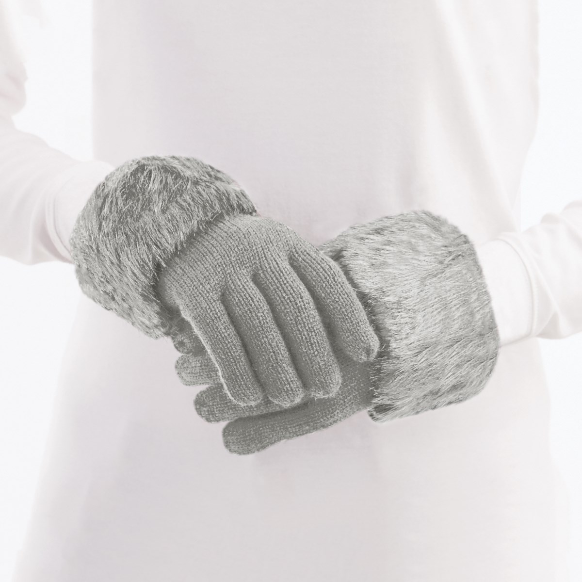 Foxy Faux Fur Trimmed Knit Gloves | Collections Etc.
