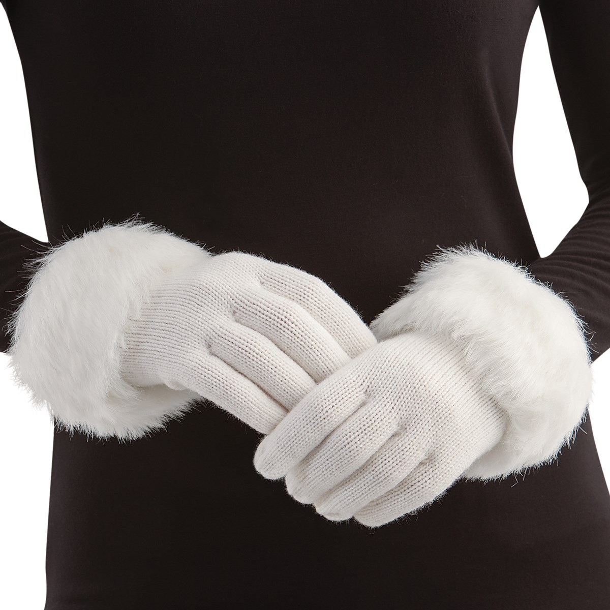 Foxy Faux Fur Trimmed Knit Gloves | Collections Etc.