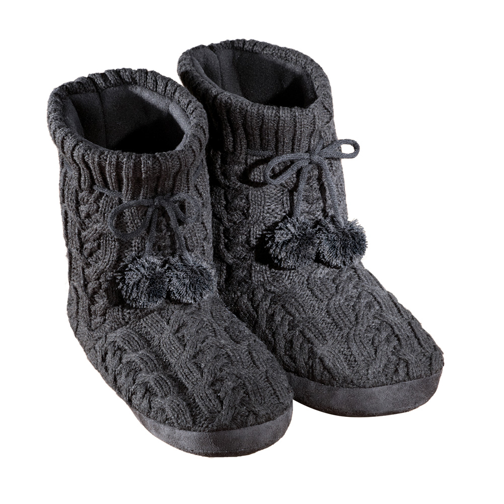 Women's Cable Knit Booties, Black, X-Large