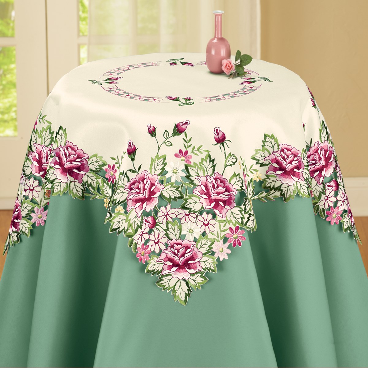 Embroidered Floral Rose Table Linens Collections Etc.
