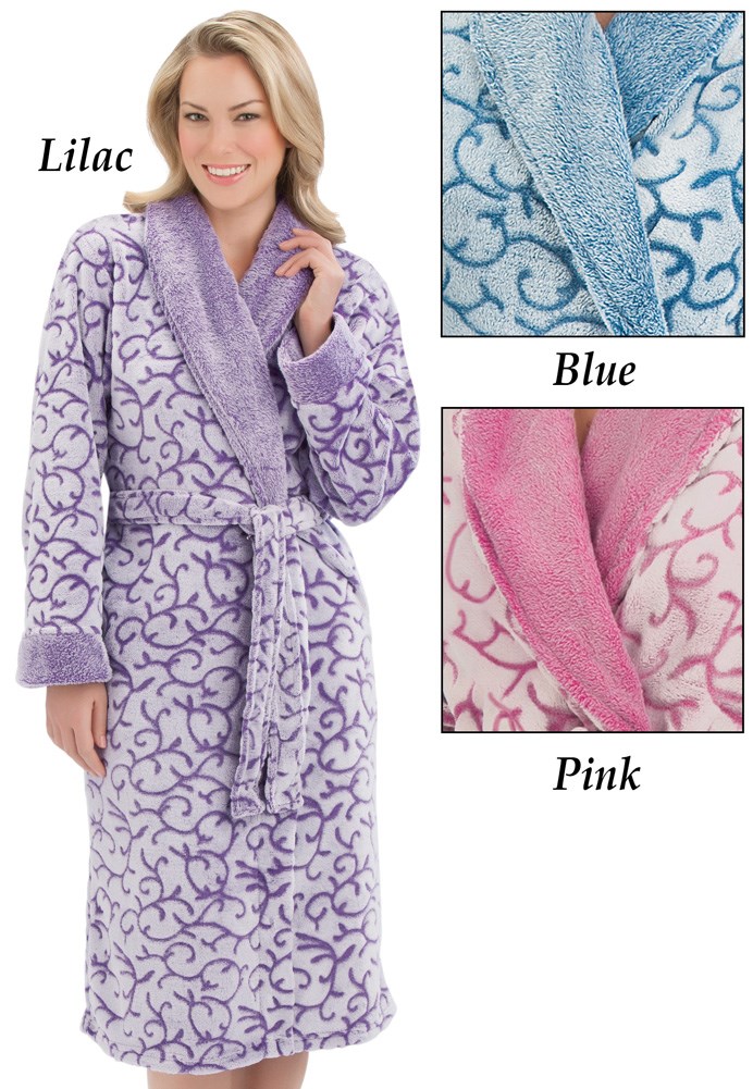 Jacquard Shawl Collar Tie Front Plush Robe Collections Etc.