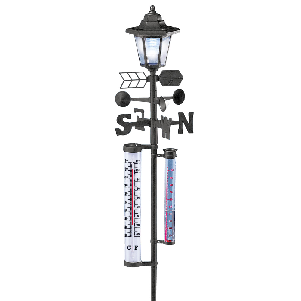 Solar Weather Station with Wind Direction Arrow, Rain Gauge, and