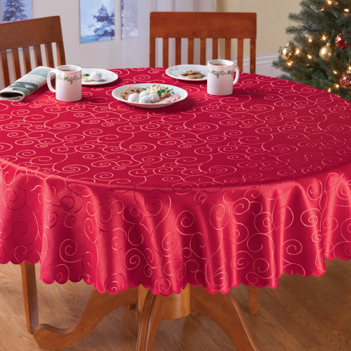 Solid Scroll Scalloped Edge Tablecloth Collections Etc.