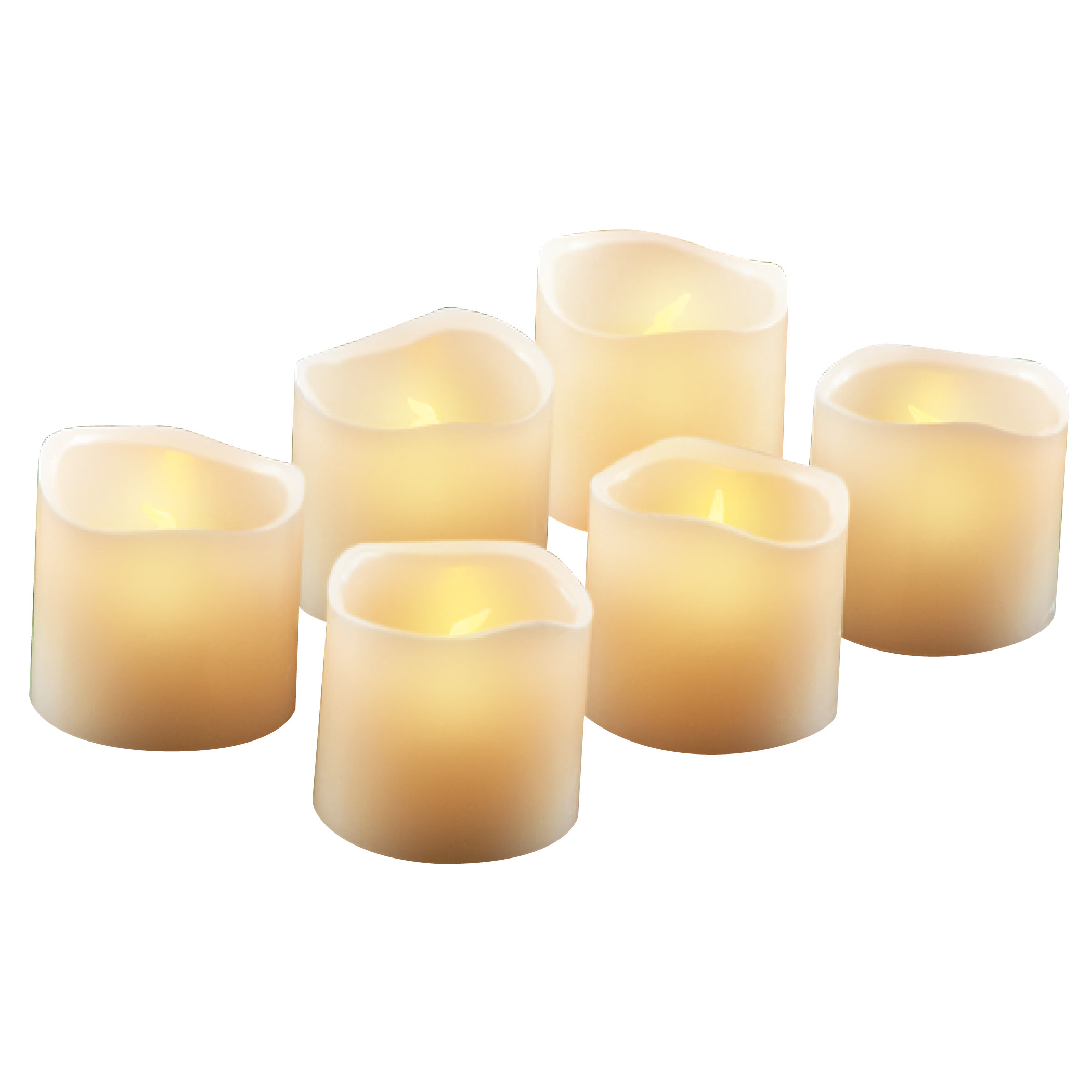 Flameless LED Votive Candles Set with Melted Top Look, Wax Shell, Soft White - 6 Pc, Beige