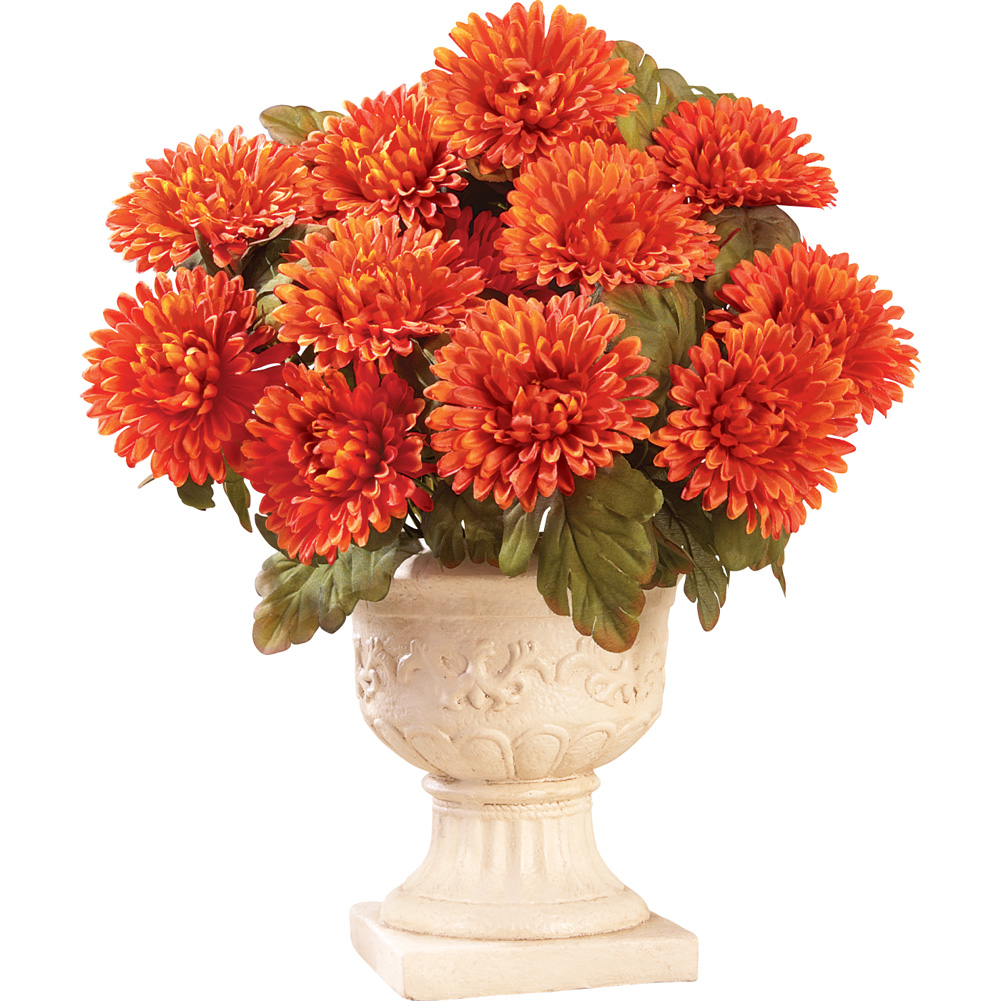 Floral Mums Artificial Maintenance-Free Flower Bush - Set of 3, Orange