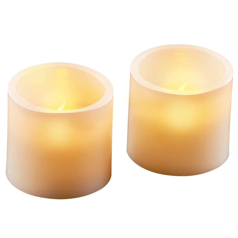 Led Flat Top Pillar Candles - Set of 2, Beige