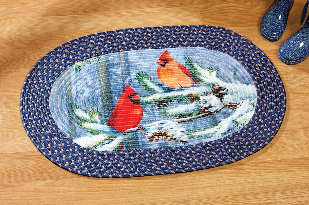 Braided Snowy Cardinal Floor Rug Collections Etc.