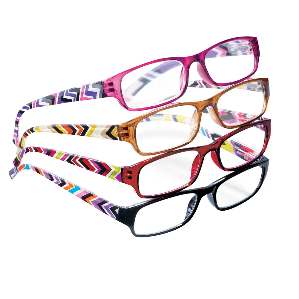 4-Pc Reader Glasses with Multicolor Geometric Arms with Precision-Crafted Lenses, Multicolored, 5 3/4" X 6", 5.00X
