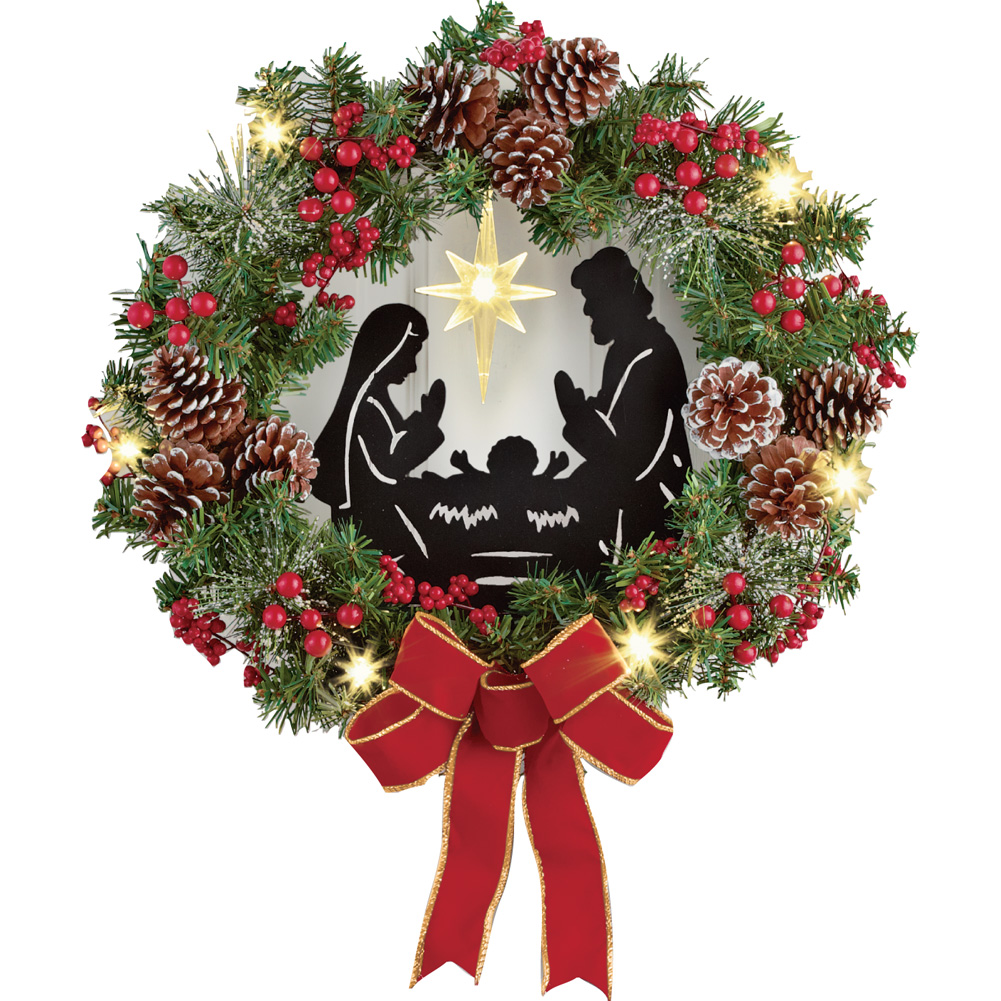Lighted Nativity Scene Christmas Wreath