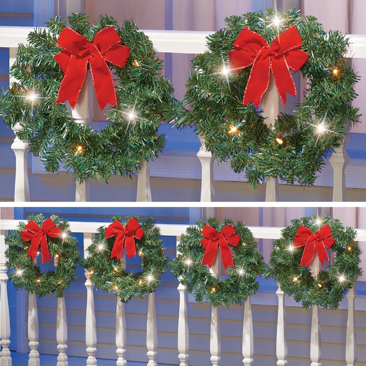 Lighted Christmas Evergreen Wreaths Set of 4 Collections Etc.