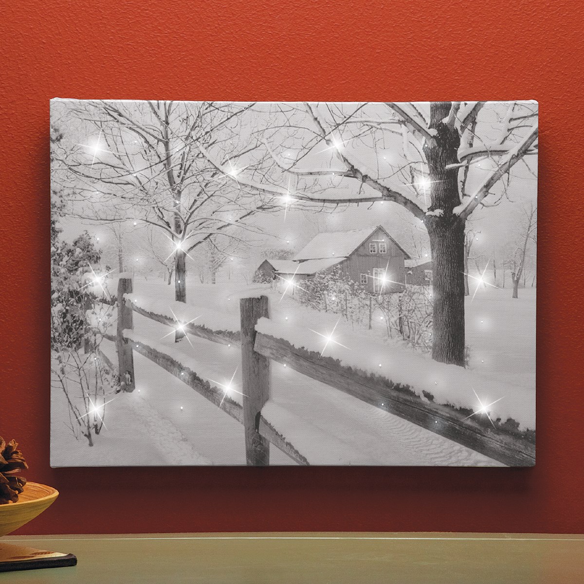Lighted Snowy Winter Farm Canvas Collections Etc.