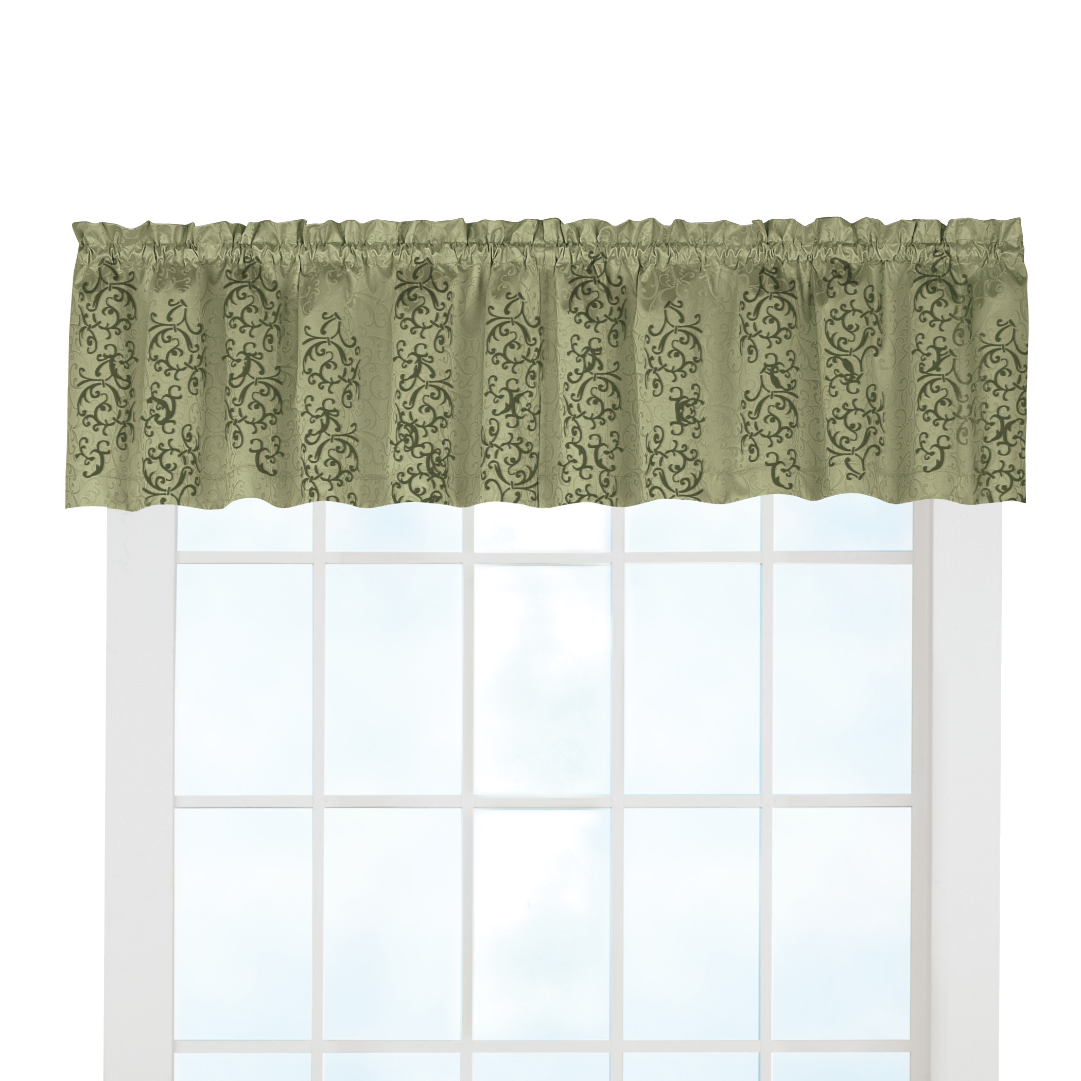 Thermal-Backed Scroll Insulated Window Valance Blocks Light, Reduces Outside Noise and Provides Insulation from Heat and Cold, Sage
