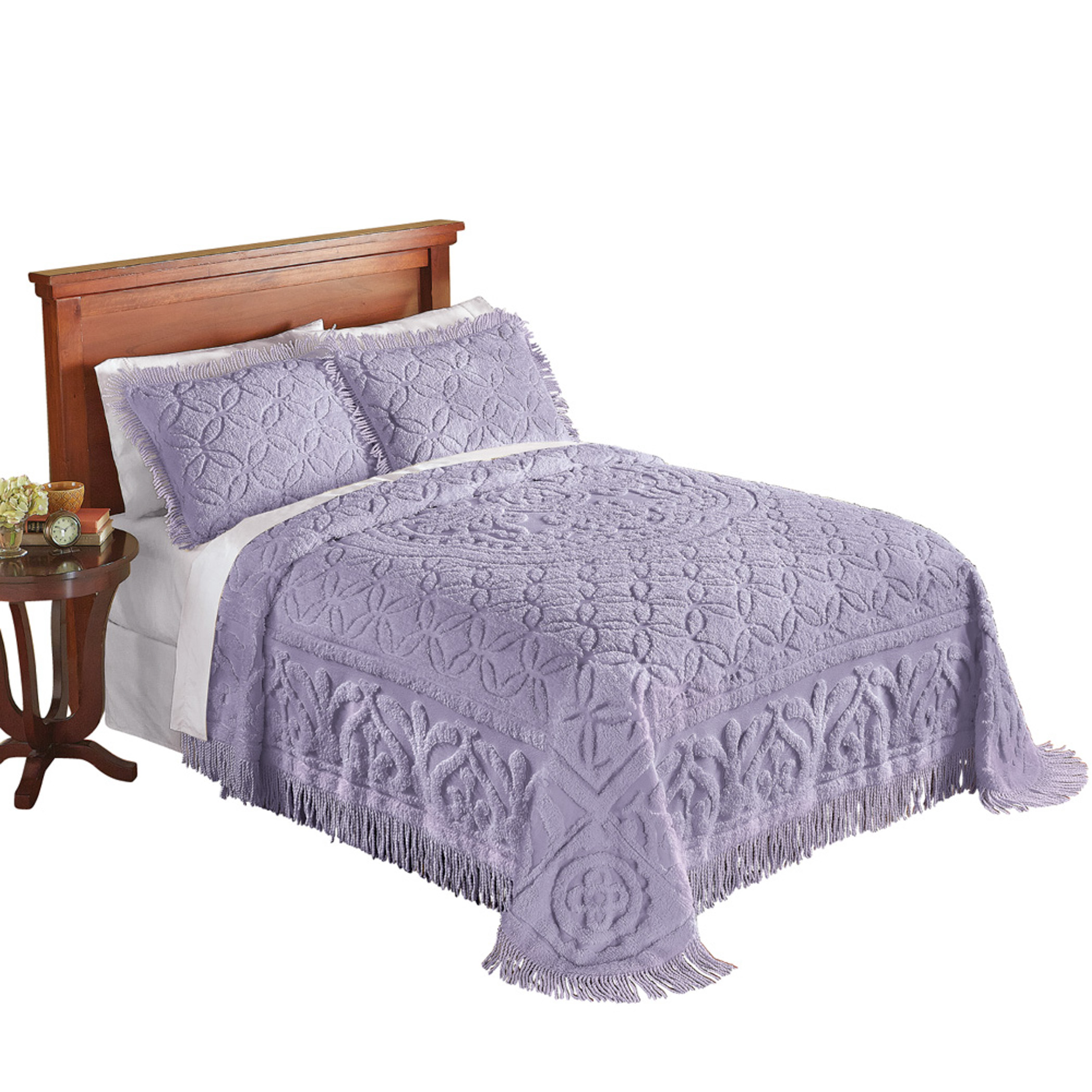 Victoria Plush Chenille Fringe Bedspread Full Burgundy