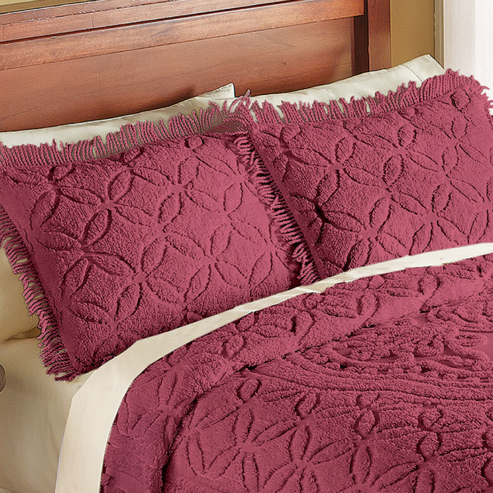 Victoria Plush Chenille Ring-Style Fringe Pillow Sham, Burgundy