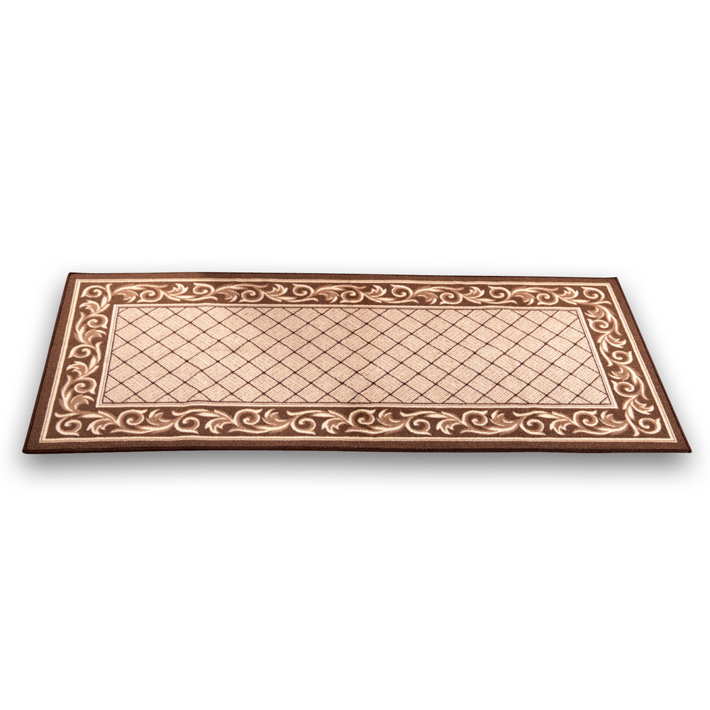 Floral Scroll Basket Weave Rug with Skid-Resistant Backing, Chestnut, 26" X 45"