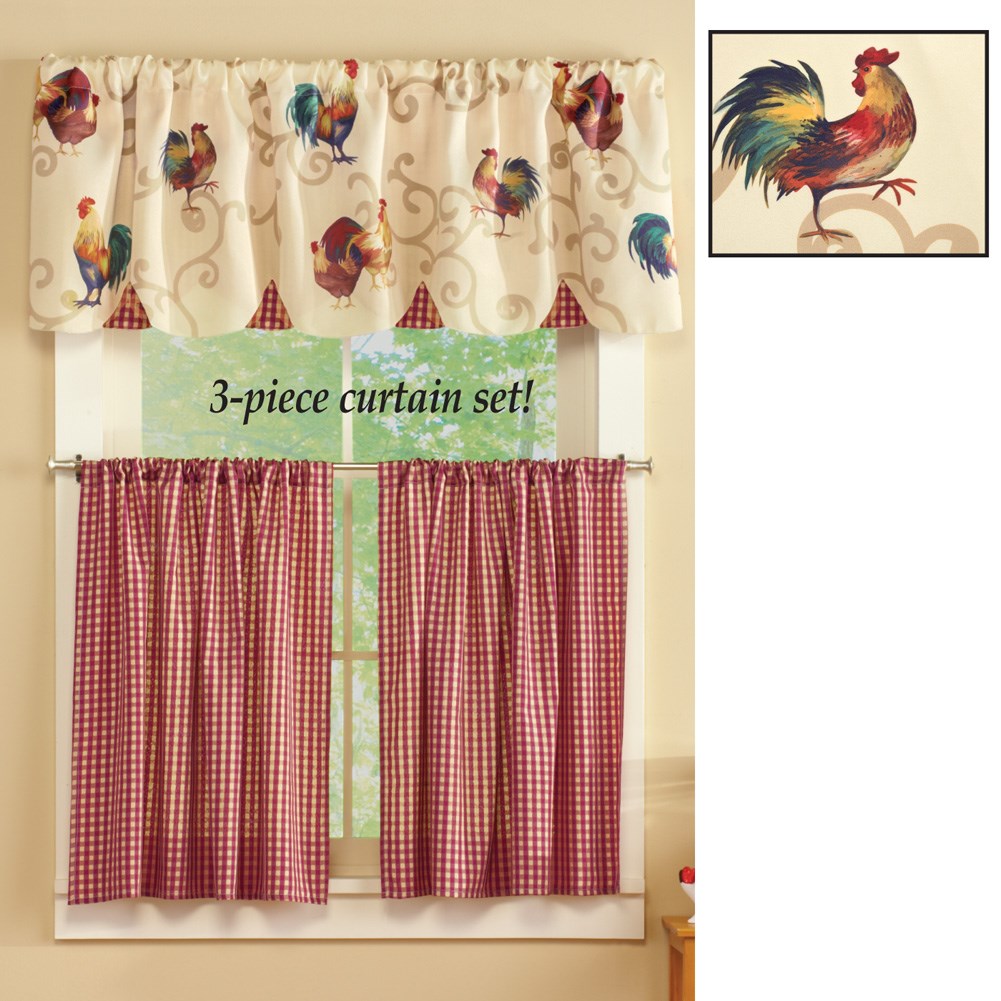 French Country Rooster Curtain Set 3 pc Collections Etc.