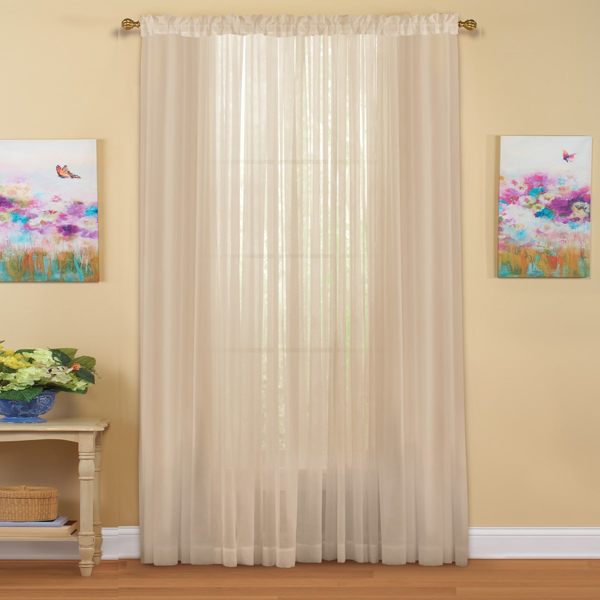 Decorative Sheer Fabric Rod Pocket Top Window Curtain Panel