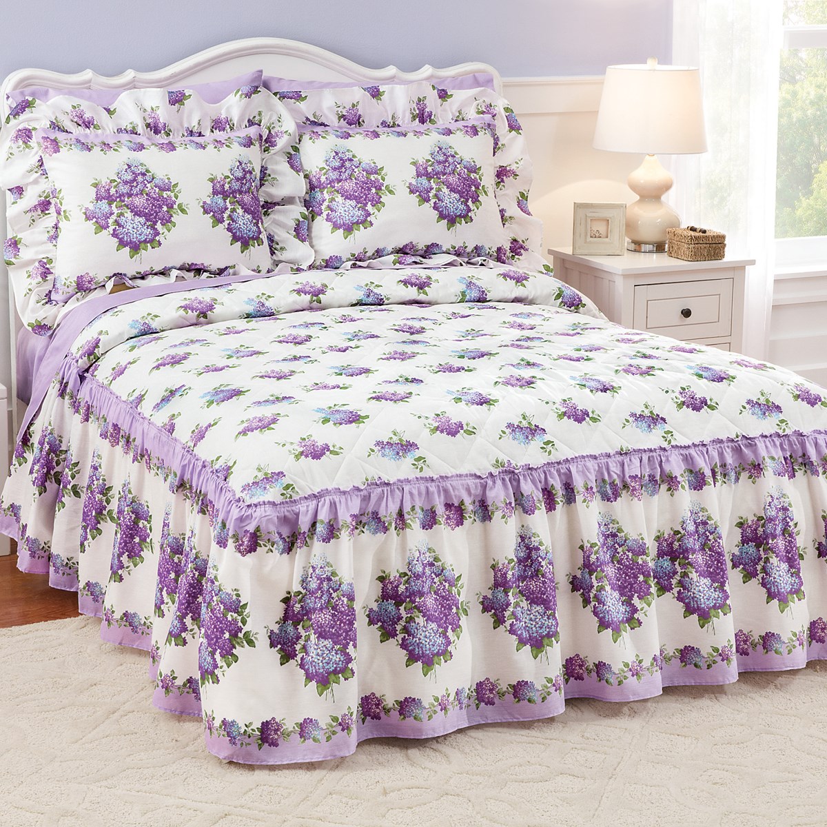 Lilac Beauty Quilt Top Bedspread with Ruffle Skirt Collections Etc.