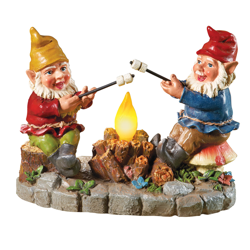 Solar Campfire Light Garden Gnomes with S'mores Statue LightUp Yard Art 842022173894 eBay