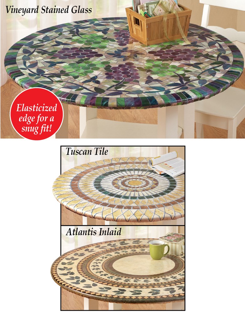 Vinyl Elasticized Fitted Tablecloth Collections Etc Vinyl Elasticized Fitted Tablecloth, Fitted Round Table Covers Vinyl Plank
