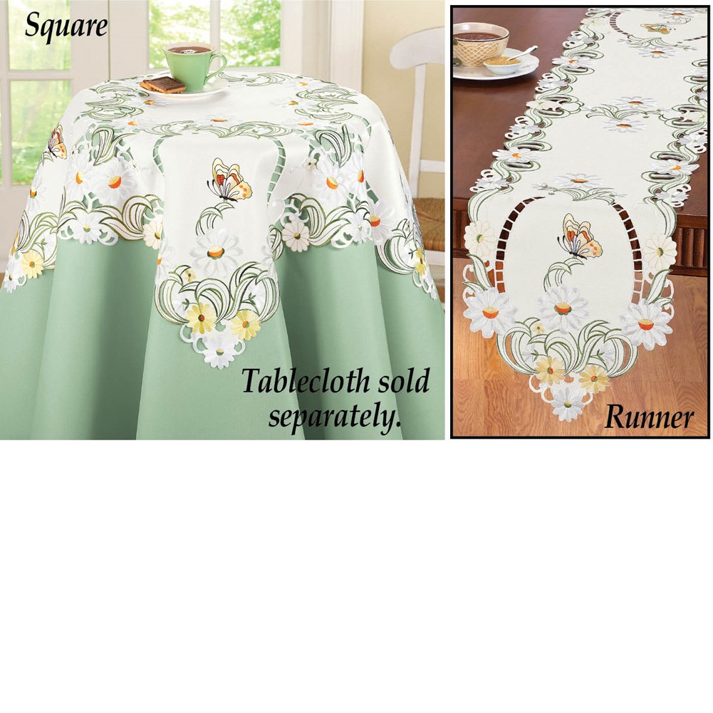 Embroidered Daisy and Butterfly Table Linens Collections Etc.