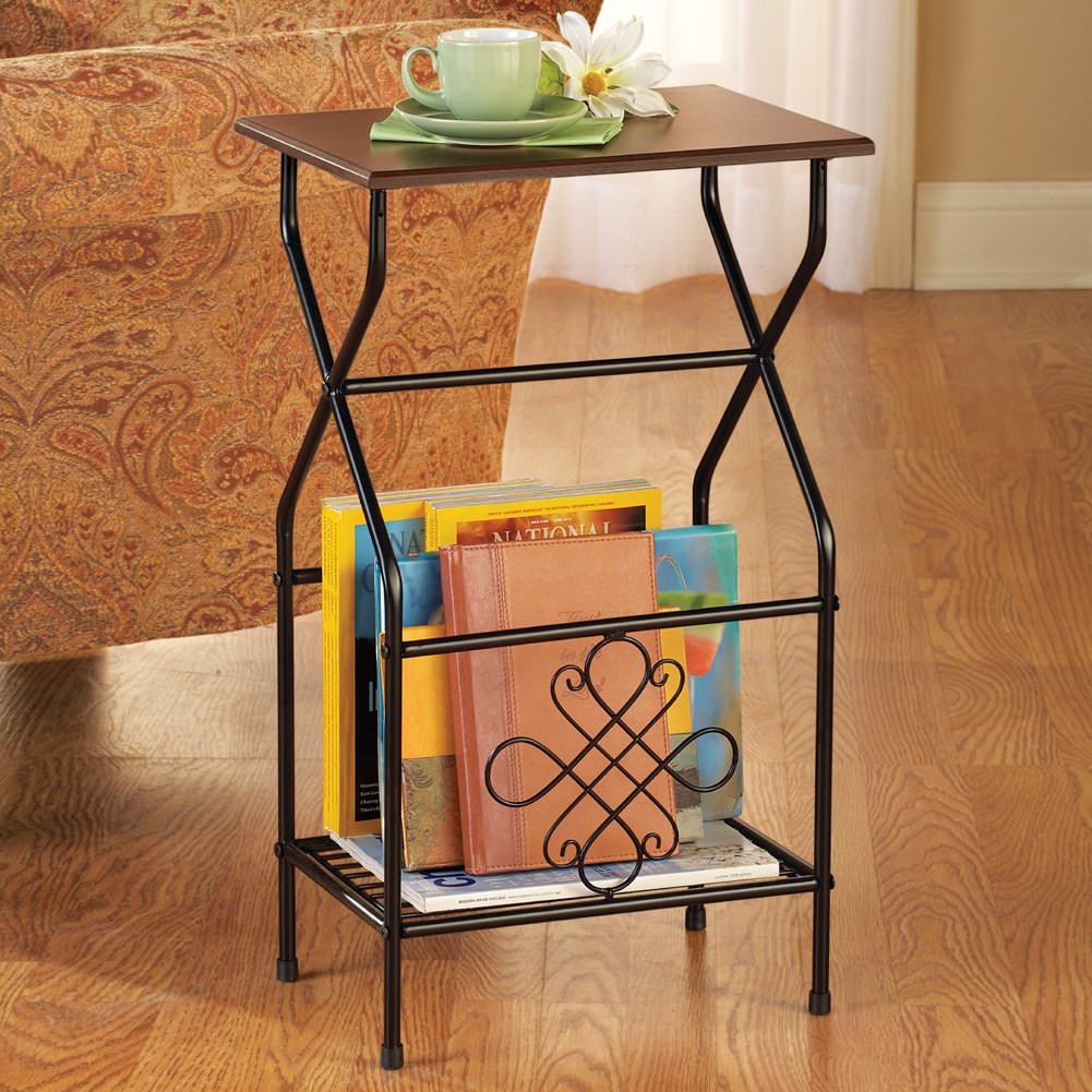 Side Table with Magazine Holder Collections Etc.