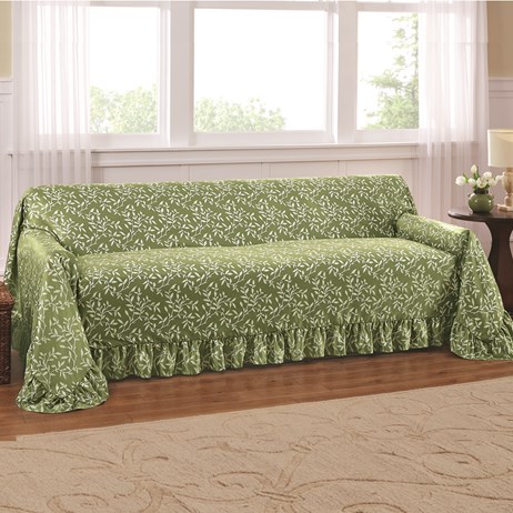 Leaf Design Furniture Cover With Ruffled Border