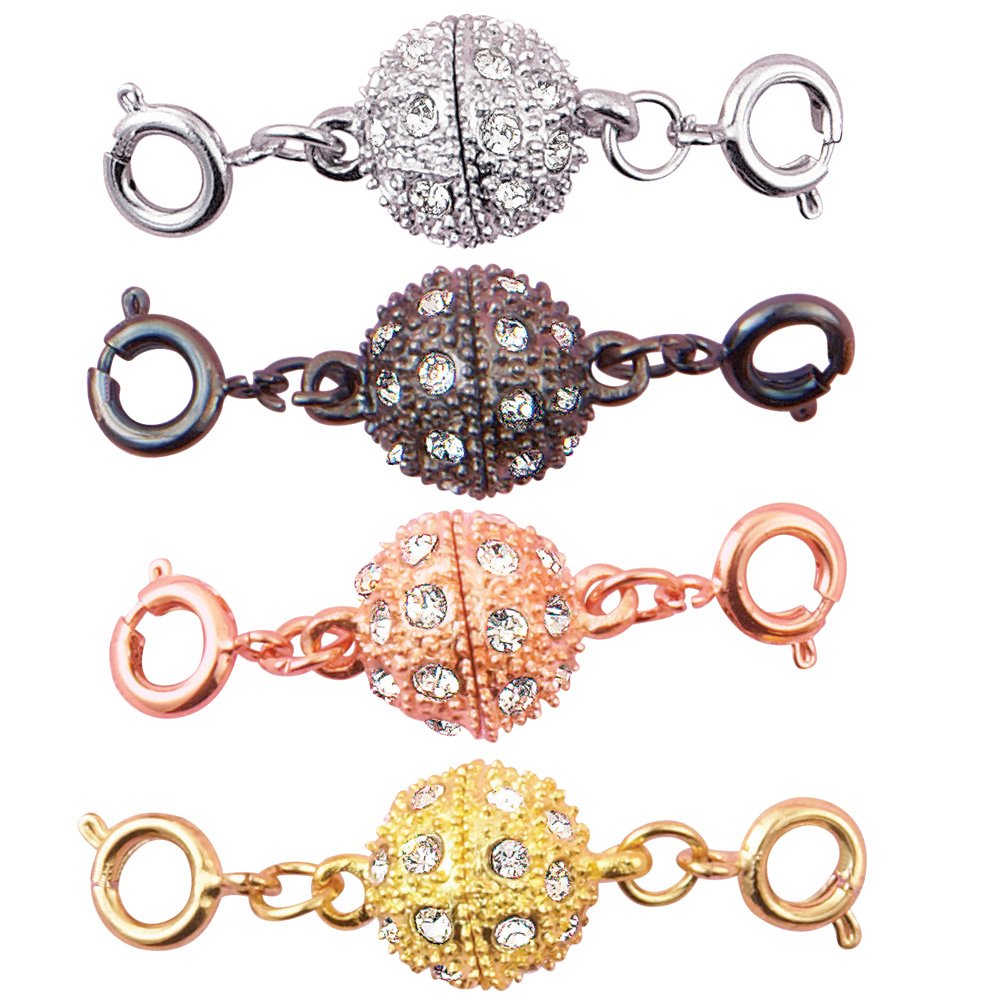 Magnetic Sparkling Rhinestone Jewelry Clasps - Set of 4, Self-Aligning Magnetic Ends Allows for Easy Attachment, Multicolored, Circle