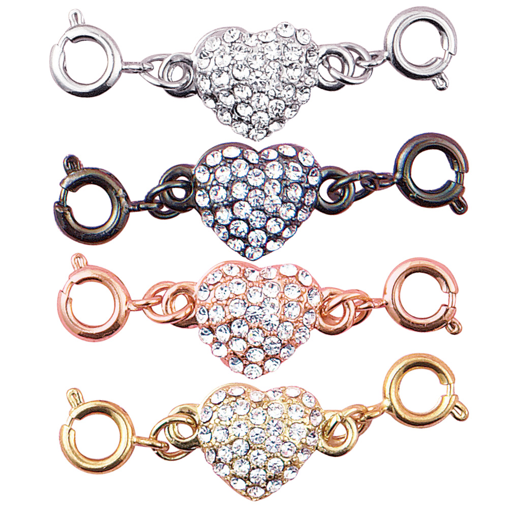 Magnetic Sparkling Rhinestone Jewelry Clasps - Set of 4, Self-Aligning Magnetic Ends Allows for Easy Attachment, Multicolored, Heart
