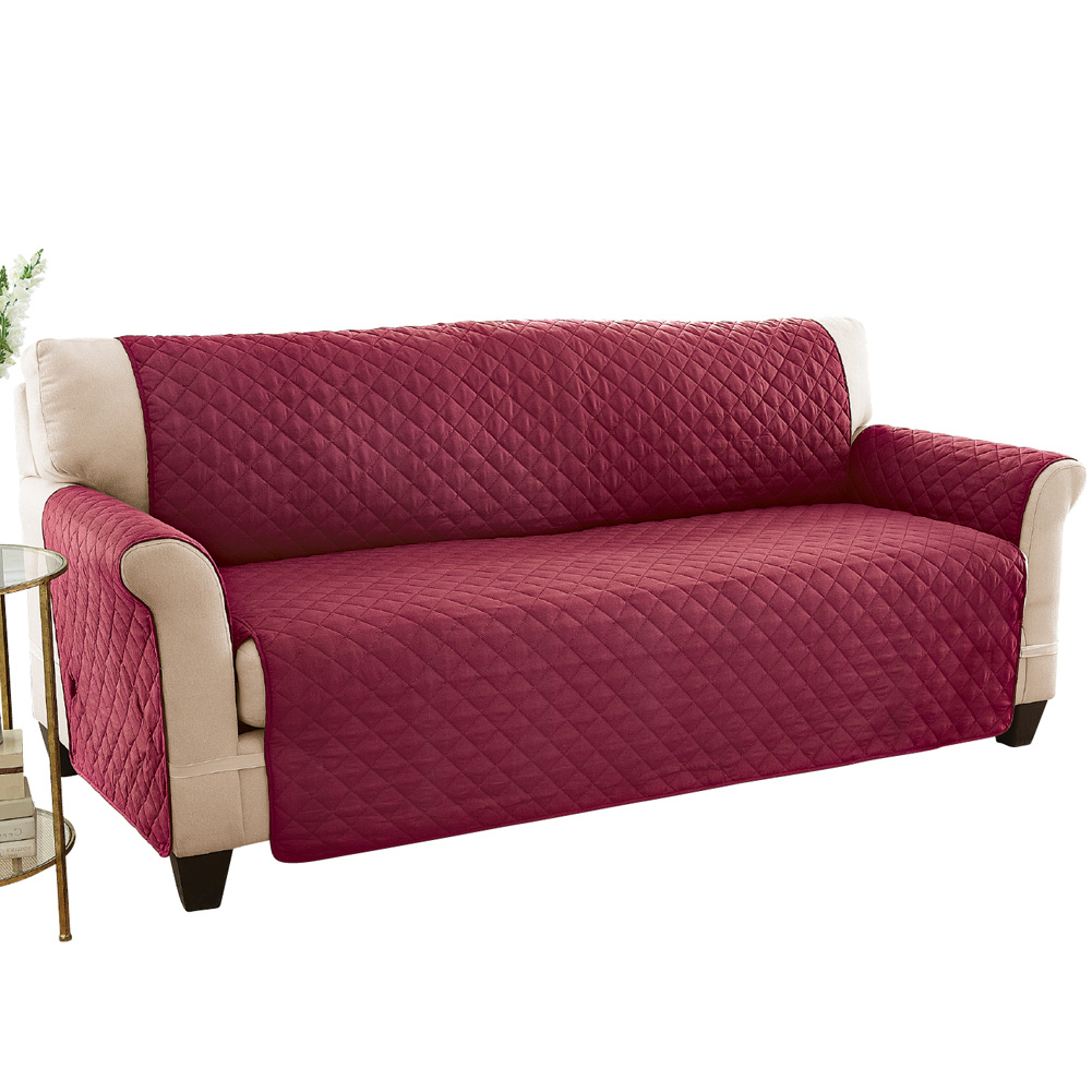 Reversible Spill Resistant Quilted Furniture Protector Cover with Ties - Covers Seat Bottom, Seat Back and 2 Seat Arms, Burgundy/Taupe