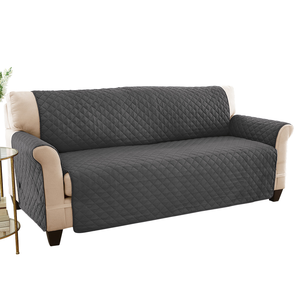 Reversible Spill Resistant Quilted Furniture Protector Cover with Ties - Covers Seat Bottom, Seat Back and 2 Seat Arms, Slate Grey/Sil