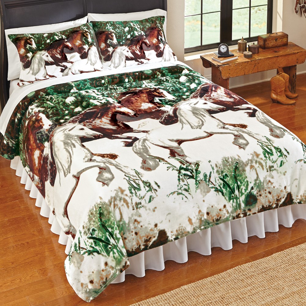 Snow Horses Fleece Coverlet Collections Etc.