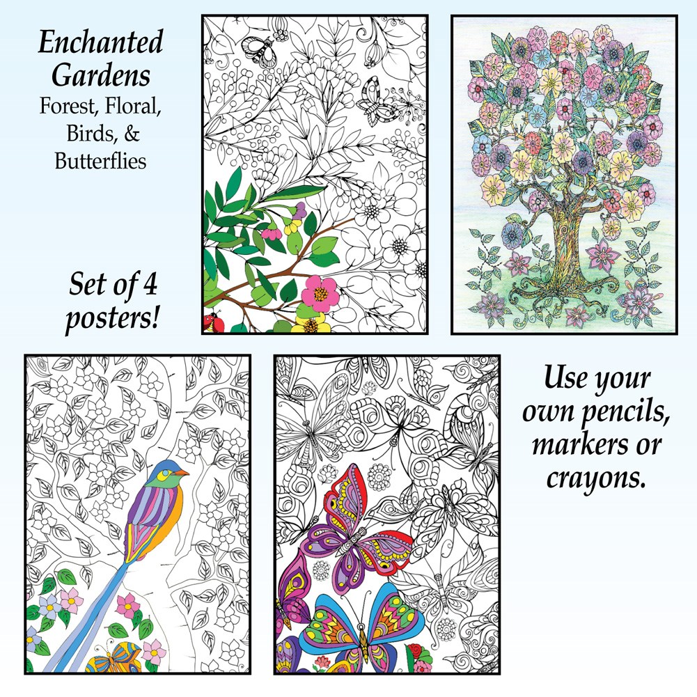 Enchanted Gardens Coloring Posters - Set of 4 | Collections Etc.