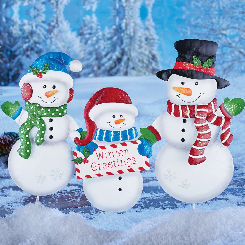 Winter Greetings Snowman Family Outdoor Stake | Collections Etc.