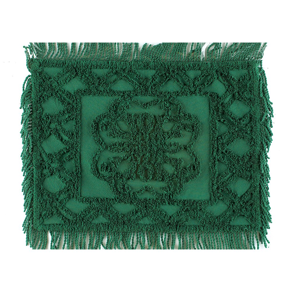 Elegant Chenille Lattice Scroll Design with Fringe Pillow Sham, Green