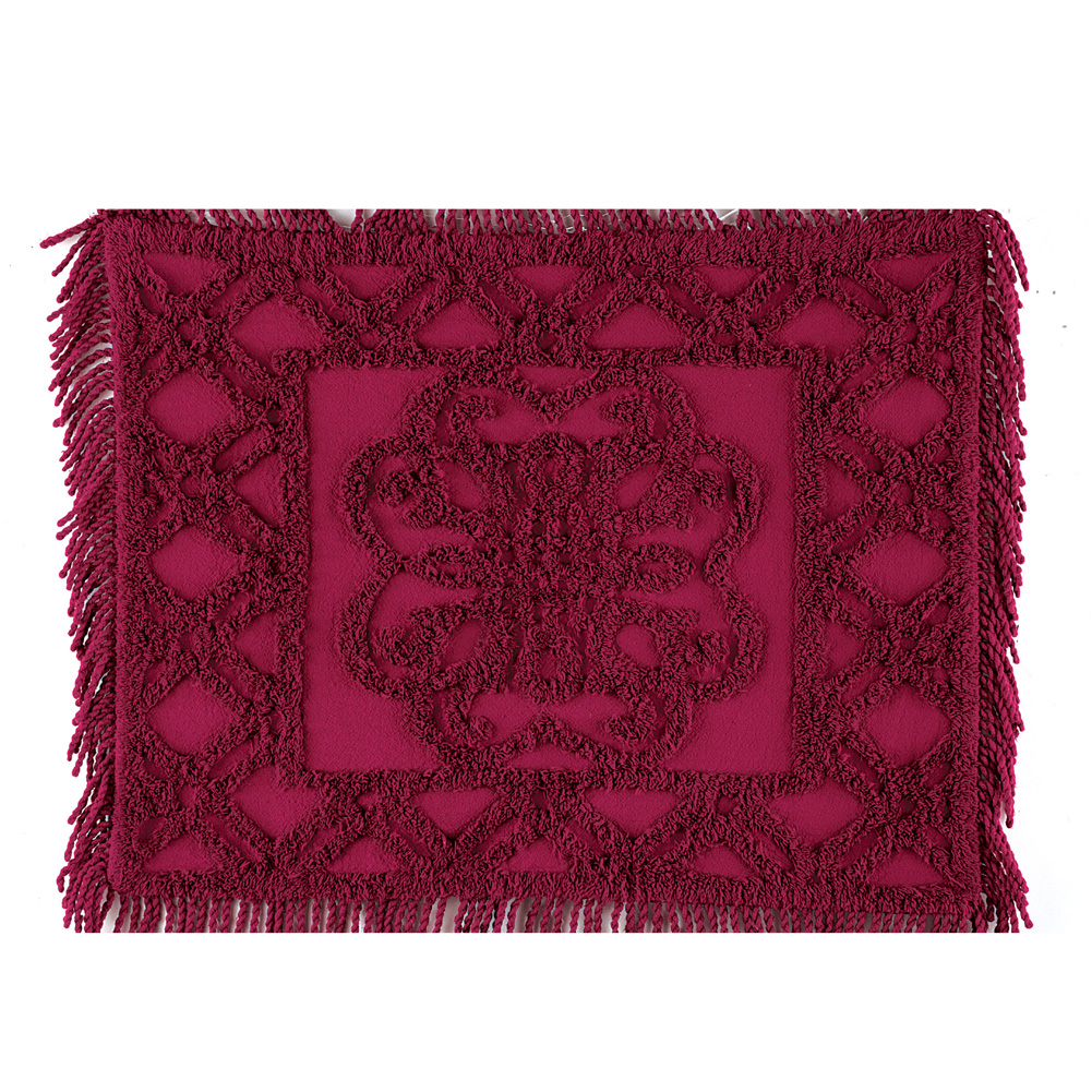 Elegant Chenille Lattice Scroll Design with Fringe Pillow Sham, Red