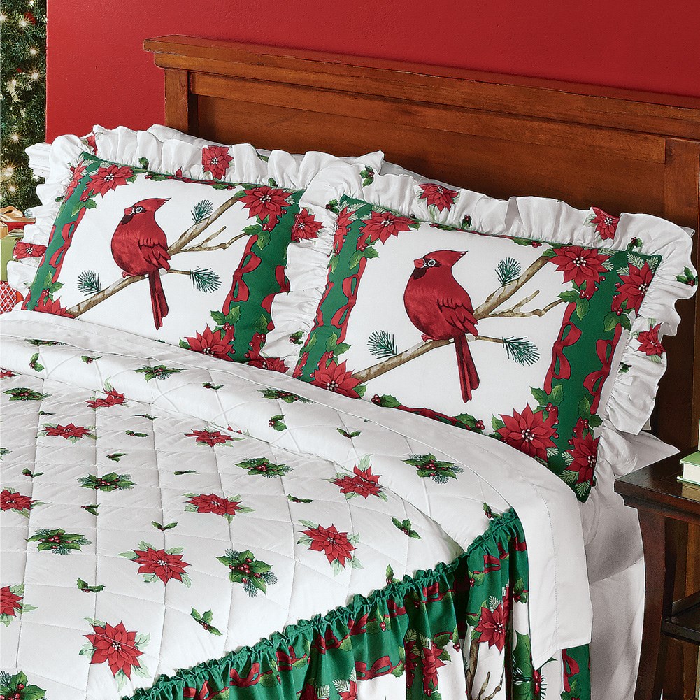 Festive Cardinal Holiday Ruffled Pillow Sham Collections Etc.