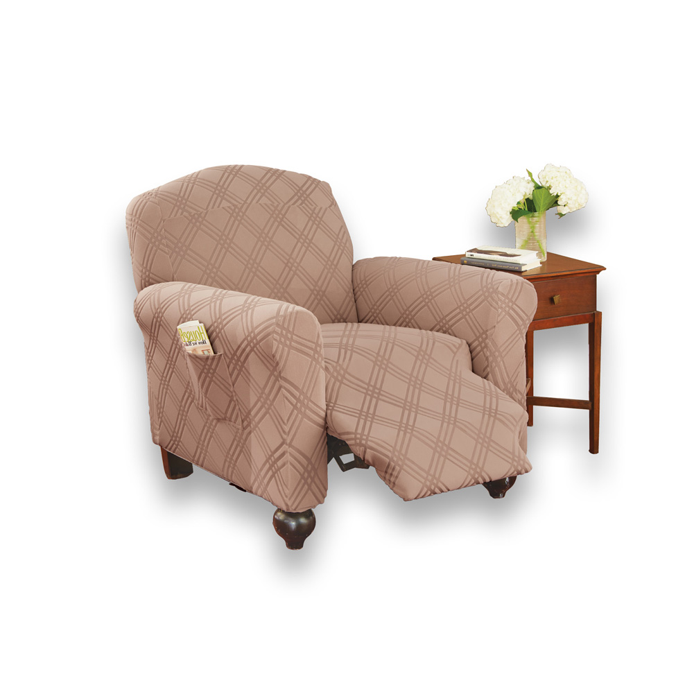 Double Diamond Form Fit Stretch Furniture Slipcover, Beige, Jumbo Recliner