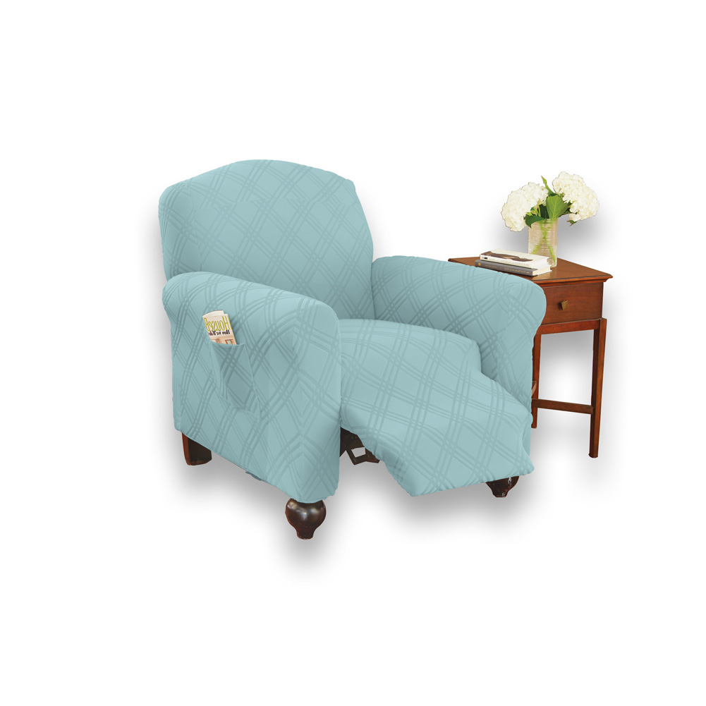 Double Diamond Form Fit Stretch Furniture Slipcover, Blue, Recliner