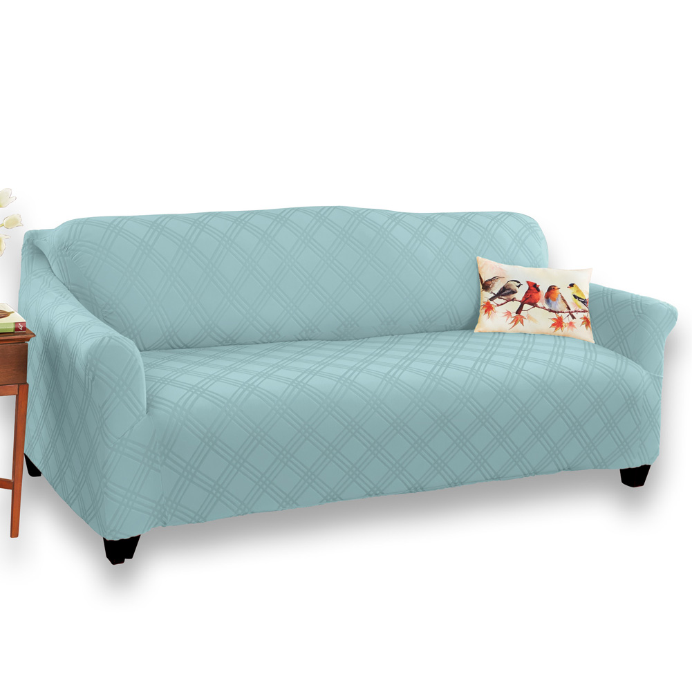 Double Diamond Form Fit Stretch Furniture Slipcover, Blue, Sofa
