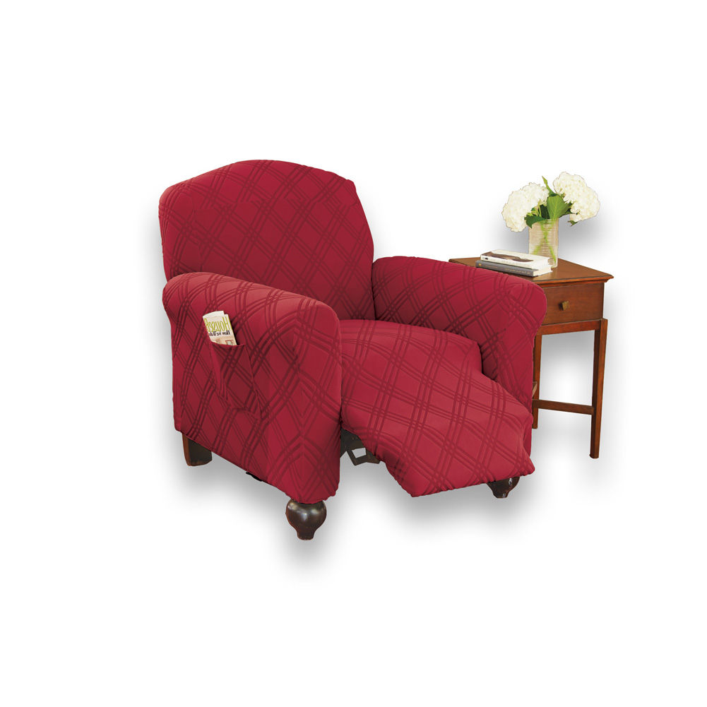 Double Diamond Form Fit Stretch Furniture Slipcover, Burgundy, Recliner