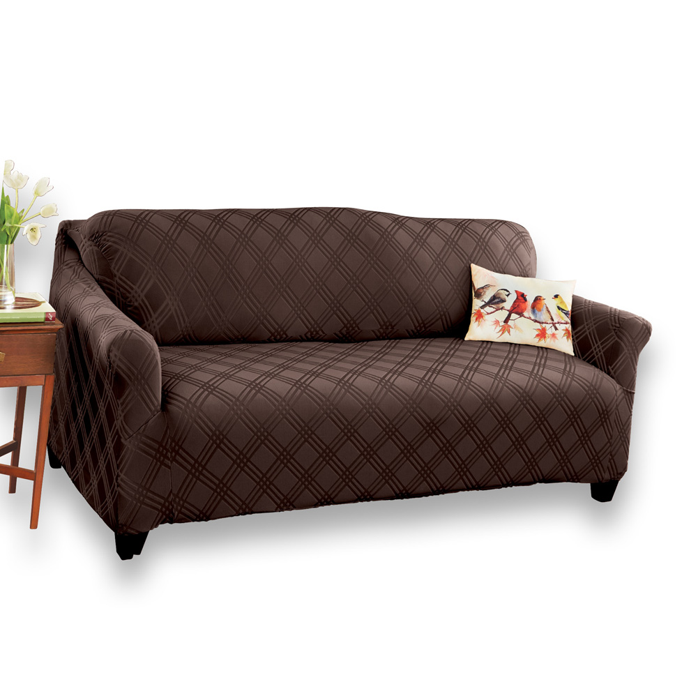 Double Diamond Form Fit Stretch Furniture Slipcover, Chocolate, Loveseat